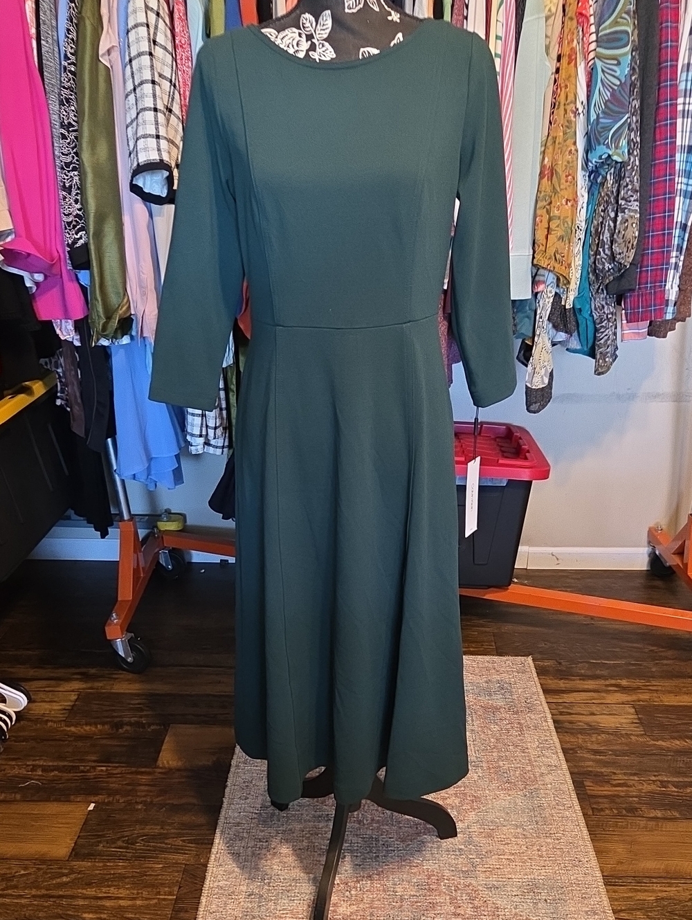 Calvin Klein Dark Green Midi A-Line Dress